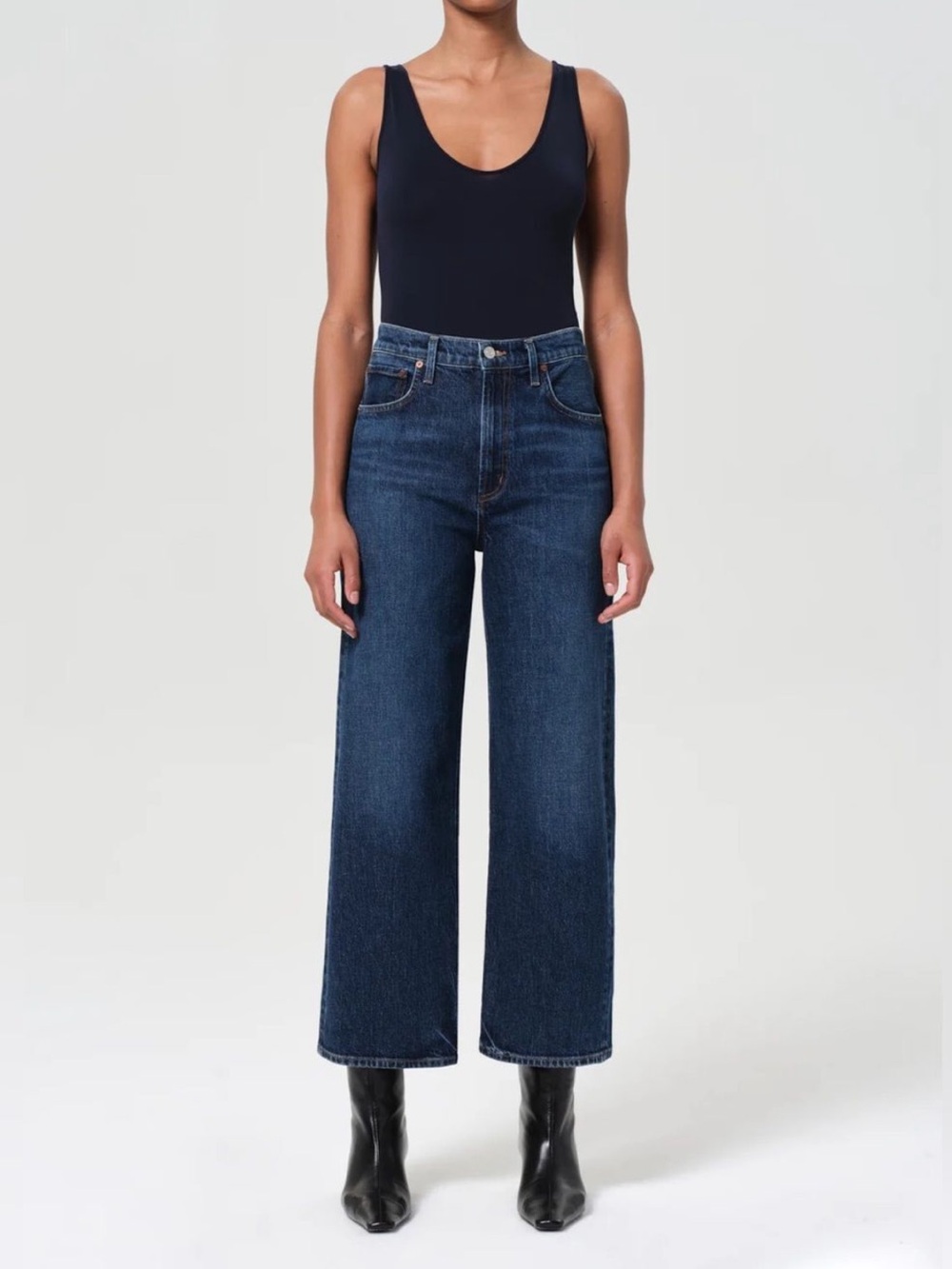 AGOLDE Ren Polished High-Rise Wide-Leg Crop Jeans Dark Wash Size 27